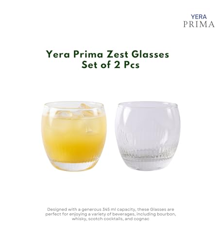 Image of Yera Prima Zest Whisky /Scotch /Water Glasses- 345 ml Each -Set of 2 pcs | for Daily use & Gifting