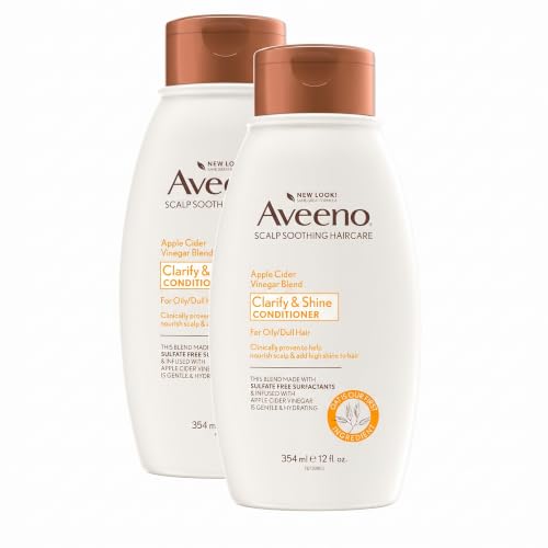 Aveeno Apple Cider Vinegar Sulfate-Free Conditioner for Balance &amp; High Shine, Daily Moisturizing &amp; Scalp Soothing Conditioner for Oily or Dull Hair, Paraben &amp; Dye-Free, 12oz (Pack of 2)