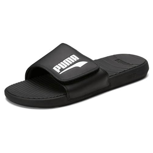 PUMA Men's Cool Cat Hook & Loop Slide Sandal, Black/Logo White, 122