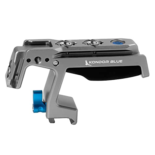 Image of KONDOR BLUE | Talon NATO Top Handle for Camera Cages | Quick Release NATO Clamp, Dual NATO Rails, 3 /8-16 ARRI-Style and 1 /4-20 Anti-Twist Mounts, Dual Cold Shoes, Bubble Level, Built-In 4mm Hex | Gray