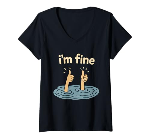 Mujer Two Thumbs Up I'm Fine Funny Sarcastic Meme Introvert Humor Camiseta Cuello V