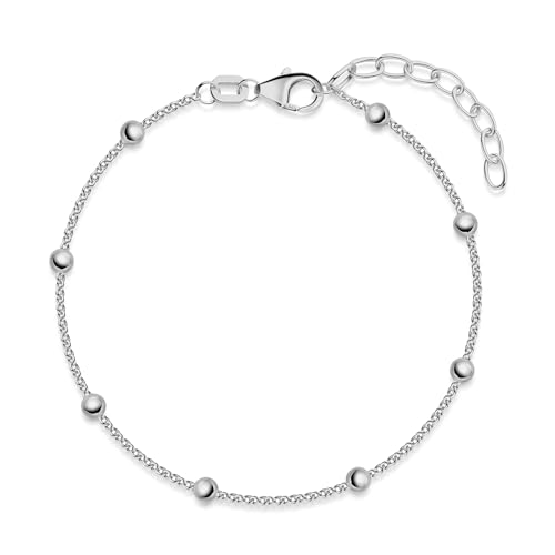 MATERIA Kugel Armband Damen Silber 925 rhodiniert - feine Armkette...