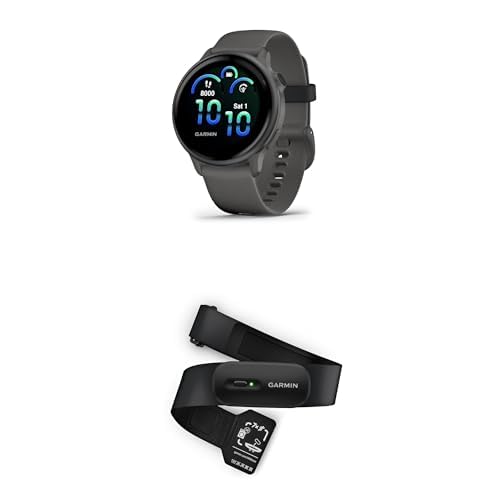 Bundle of Garmin vívoactive® 6, Health and Fitness GPS Smartwatch, AMOLED Display, Up to 11 Days of Battery, Pebble Gray with Slate Band + Garmin HRM 200 Heart Rate Monitor, M-XL