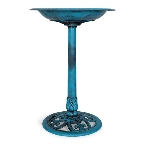 Backyard Expressions Outdoor Garden Bird Bath - Blue - Weather Resistant Polyresin - 27 Inch