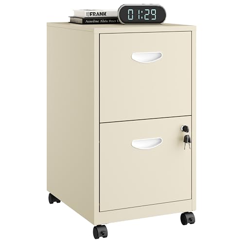 2 Drawer File Cabinet on Wheels, Mobile Two Drawer Filing Cabinet, Small Rolling Files Cabinets for Under Desk, Metal Filing Cabinets for Letter Size