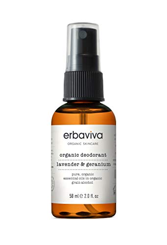 Erbaviva Lavender & Geranium Organic Deodorant, 2 oz - Underarm Spray With Powerful All Natural Essential Oils - Unisex Quick Drying Deodorant for Odor Protection, Aluminum and Chemical Free