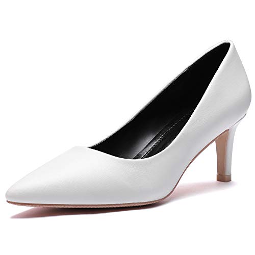 Pumps High Heel Women's Shoes - Dress Pointed Toe Shoes - Classic Suede 2.7" Black (7 M US, White)