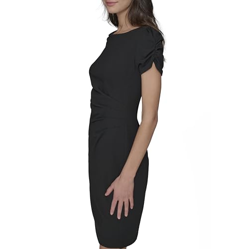 Image of KARL LAGERFELD Short Ruched Sleeve Jewel Neck Sheath Mini Dress