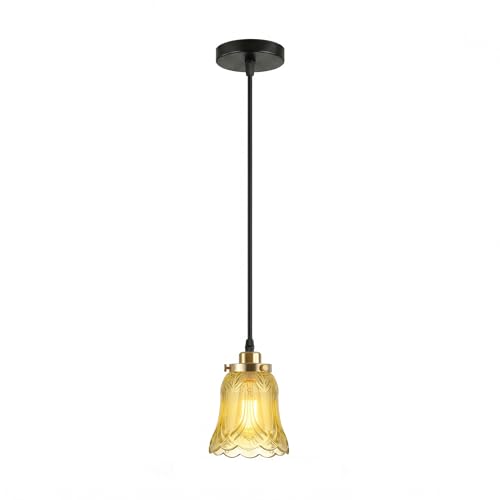 Vintage Pendant Ceiling Light Amber Glass French Gold E27 Kitchen Island Adjustable