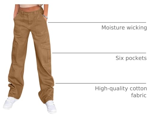 Image of Lepunuo Cargo Pants for Women High Waisted Casual Pants Baggy Stretchy Wide Leg Y2K Streetwear with 6 Pockets