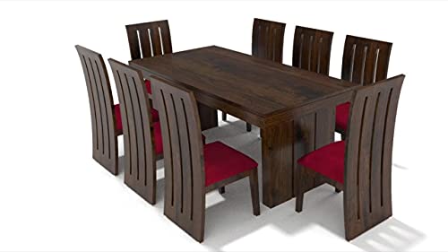 Image of Custom Decor 8 Seater Dining Table Set (Brown) (8 Seater with Red)