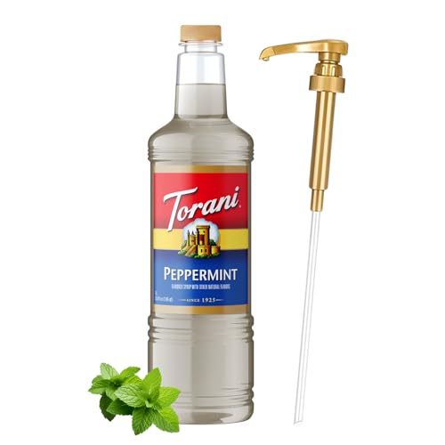 Image of Torani Peppermint Syrup 1L with Pump Mint Flavoring for Lattes & Cocktails