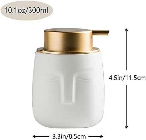 Unique Modern Soap Dispenser, Face-Shaped Ceramic Bottle with Rust Proof Gold Matte Pump, Decorative Lotion Dispenser for Bathroom or Kitchen (Pink)