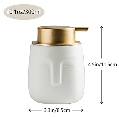 Unique Modern Soap Dispenser, Face-Shaped Ceramic Bottle With Rust Proof Gold Matte Pump, Decorative Lotion Dispenser For Bathroom Or Kitchen (White) #TOP6