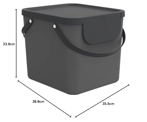 Rotho Albula Wäschesammler 40l mit Deckel, Kunststoff (PP recycelt), anthrazit, 40l (40.0 x 35.8 x 34.0 cm)