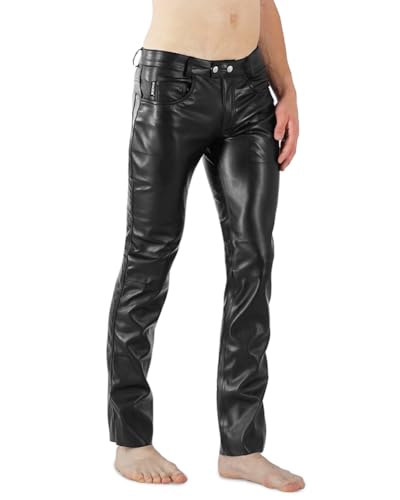 Bockle® Vegan Stretch Leather Pants Black Imitation Faux Leatherette Leather Pants Men4