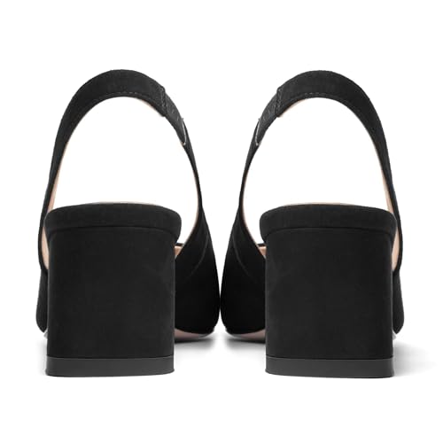 FOGEENA Womens Solid Suede Night Club Slip On Dress Square Toe Chunky Leather Low Heel Pumps Shoes 2 Inch4