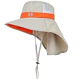 Aenmt Kids Sun Hats UPF 50+ Sun Protection Hat for Kids with Neck Flap Adjustable Large Brim Beach Fishing Hat for Age 3-12 Grey