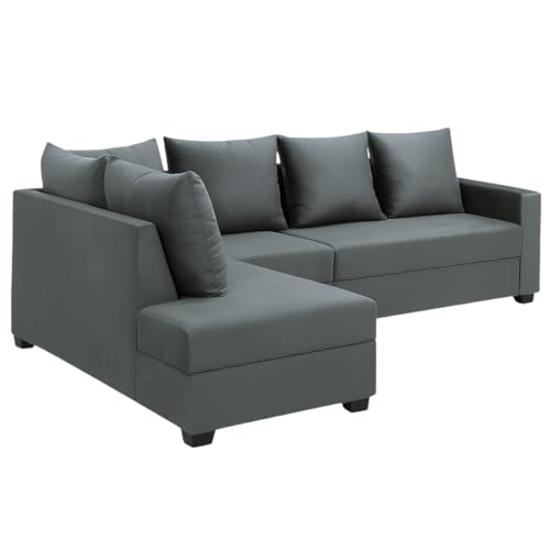 Image of FURNY Gloria 6 Seater Fabric LHS L Shape Sofa Set (Dark Grey) Premium Velvet Finish | Durable Comfort | Ideal for Living Room
