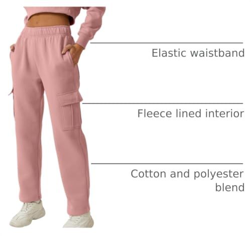 Image of QINSEN Baggy Medium Waist Elastic Sweatpants for Womens Casual Long Fleece Cargo Pants with Pockets