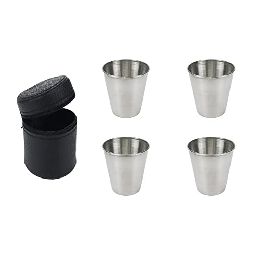 Wealrit 4 Pcs 70Ml Stainless Steel Shot Glasses With Case,Unbreakable Shot Glasses,Stainless Steel Shot Cups With 1 Pcs Black Leather Case,2.5Oz #TOP13