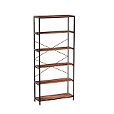 6 Tier Industrial Bookshelf 71" Tall Open Bookshelves and Bookcases Vintage Standing Storage Shelf F
