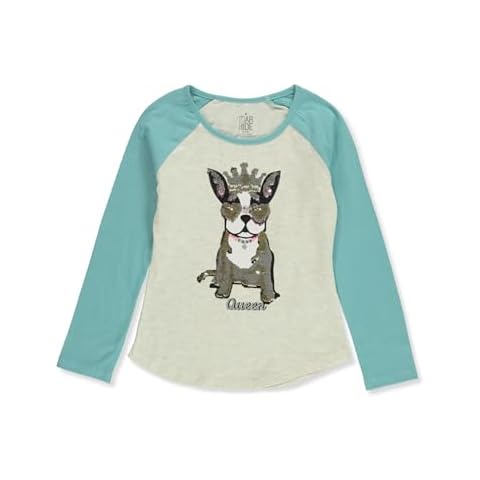 Star Ride Girls' L/S Raglan Flip Sequin Shirt - White/Light Blue, 10-12 Cover