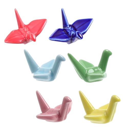 Lurrose Set 6 Poggia Bacchette in Ceramica a Forma di Gru Origami, Porta Bacchette Giapponesi e Posate, Supporto per Stoviglie da Tavola per Ristoranti e Uso Domestico
