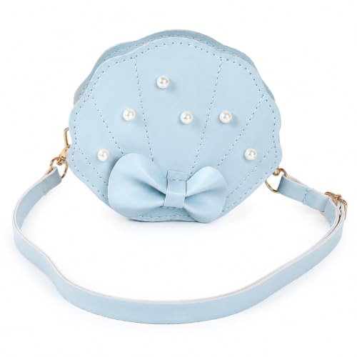 Image of PALAY Pearl Shell Sling Bag for Girls, Fashion Cute Hand Bag for Girls Shoulder Stylish Gifts Kids Age 3-8 Purse Cross Body Woman, Blue, 14x5x12cm