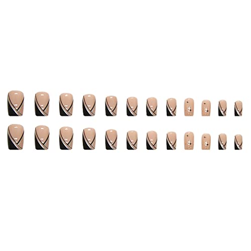 RikView Black Press on Nails Medium Length Fake Nails French Tips Nails Glossy Square Stick on Nails 24 PCS/Set - Thumbnail 4
