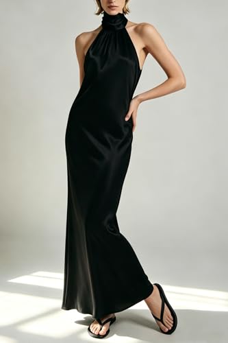 Image of Yiulangde Women's Backless Smocked Maxi Dress Sexy Spaghetti Strap Cut Out Flowy Beach Long Dress Vacation Casual Sundresses