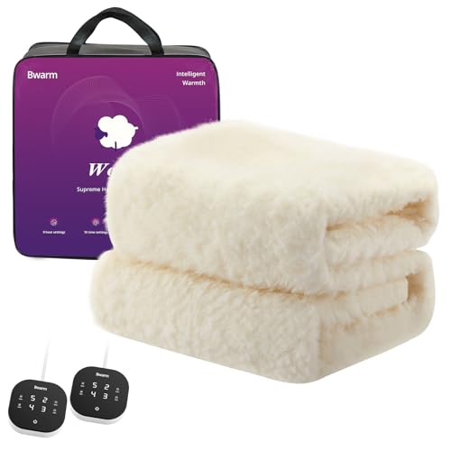 Bwarm Multi-Zone Heated Mattress Pad King Wool Electic Mattress Pad, Touchscreen Bed Warmer with 9 Heat Settings, 1-12 Hours Auto Off Memory Deep Pocket,Machine Wash White King 78" x 80"