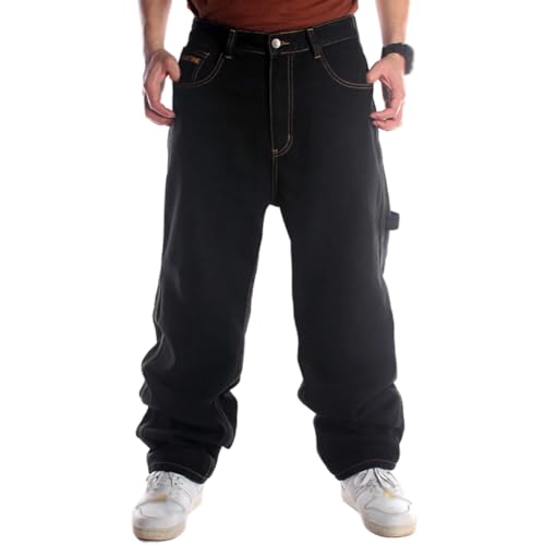 XYGJZ Men's Vintage Hip Hop Baggy Denim Work Pants Jeans Loose Fit Dance Skateboard Pants