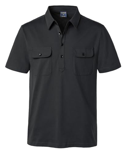 Sungerdasa Mens Short Sleeve Polo Shirt Cotton Golf T-Shirt Work Shirts with 2 Pockets Black