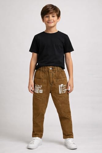Image of Boys Cargo Pants, Kids Cargo Jeans with Pockets, Adjustable Waist, Stretch Denim Casual Pants for Boys