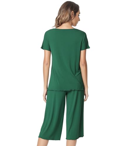 Image of NACHILA Women's Bamboo Viscose Pajama Sets Summer Cooling Short Sleeve Capri Soft Pjs Night Sweats Moisture Wicking Sleepwear