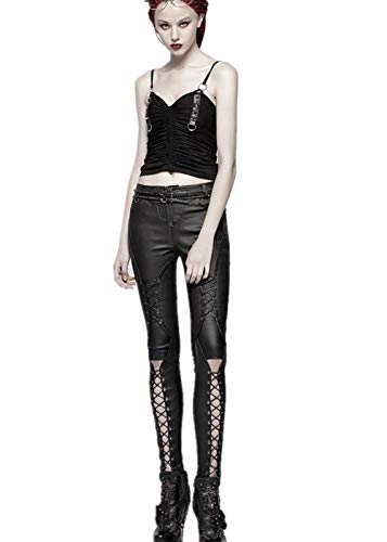 Pantalones de piel para mujer con bolsillos reales y corte ajustado gótico