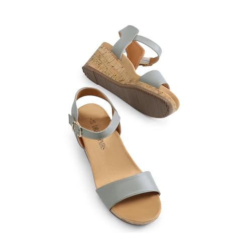 DREAM PAIRS DREAM PAIRS Women's Open Toe Buckle Ankle Strap Platform Wedge Sandals for Women Summer Dressy Shoes,Size 9,Grey/Pu,NINI-8