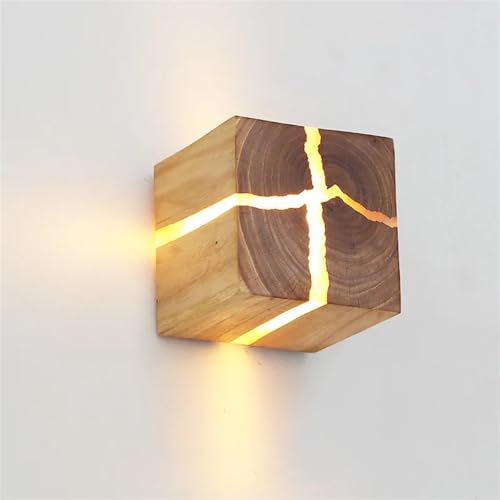 Lámpara de pared de madera para pasillos oscuros aplique de resina LED cubo 3