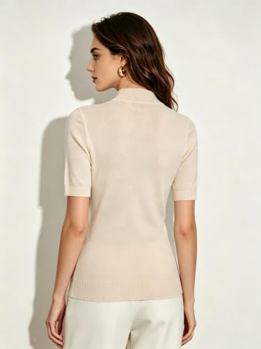 Image of Women Mock Neck Short Sleeve Knit Top All-Season Light Sweater