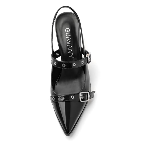 Women‘s Slingback Pumps, Pointed Toe Mid Heel with Elastic Slingback Shoes, Adjustable Buckle Fashion Pump for Party Working Daily3