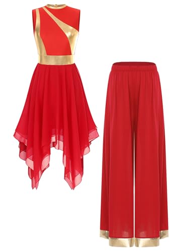 Robe de danse performance sans manches et pantalon fluide métallique ranrann