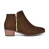 ESSEX GLAM Womens Ladies Low Heel Block Cowboy Style Ladies Gold Zip Western Ankle Boots Size 3-8 (Brown Faux Suede, numeric_5)