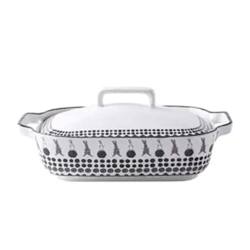 Huangj-0527 ベーキングパン クリエイティブベーキングトレイ 蓋付き セラミック ダブルイヤー ベーキングパン 焼き飯 食器セット キッチン 耐熱皿 ケーキ型 耐熱皿セット (A)