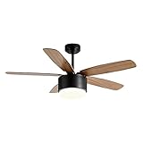 LZL 48 Inch Ceiling Fan with Lights and Remote Rustic Ceiling Fan with LED Light Kit for Farmhouse Windmill, Indoor (Color : Black)