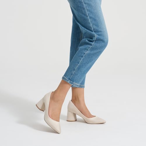 ALICEPUB Nude Suede Heels for Women - Closed Toe Chunky Block Comfy Pumps, Womens Formal Shoes for Evening, Wedding Guest & Business Casual, Professional Office & Work Heels, Size 9.54