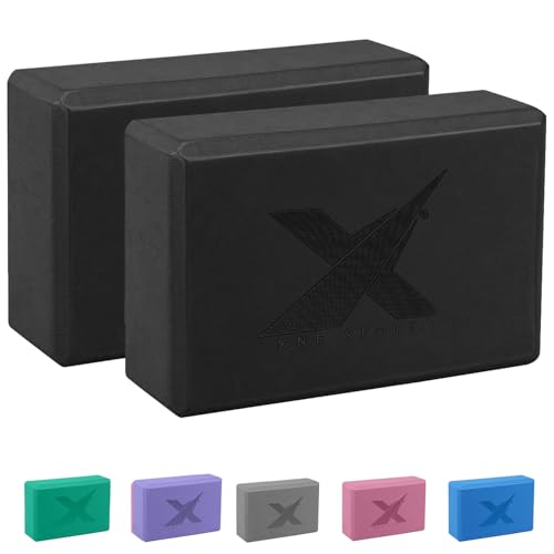 XN8 Sports Juego de 2 bloques de yoga de espuma EVA ligera de alta densidad para posturas profundas, flexibilidad, pilates, fuerza, fitness, estiramiento, firme, resistente, antideslizante, bloque de