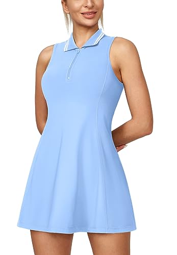 Ewedoos Golf Dresses for Women Athletic Dress with Shorts Underneath and Bra 3 Pockets Tennis Dresses for Workout Active Light Blue : Clothing, Shoes & Jewelry