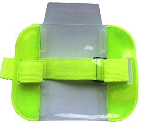 High Visibility Neon Yellow Armband ID Card Badge Holder with Adjustable Elastic Band - for Work ID or Ski Pass - by PAC Supplies Global