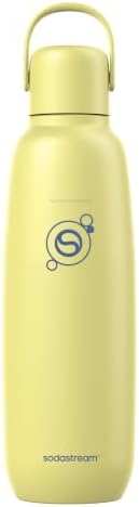 SodaStream fizz & go Edelstahlflasche 0,9L, Thermosflasche, Lemon Gelb | Doppelwandig isoliert, hält warm & kalt, Trinkflasche für kohlensäurehaltige Getränke, für mit DUO, TERRA,